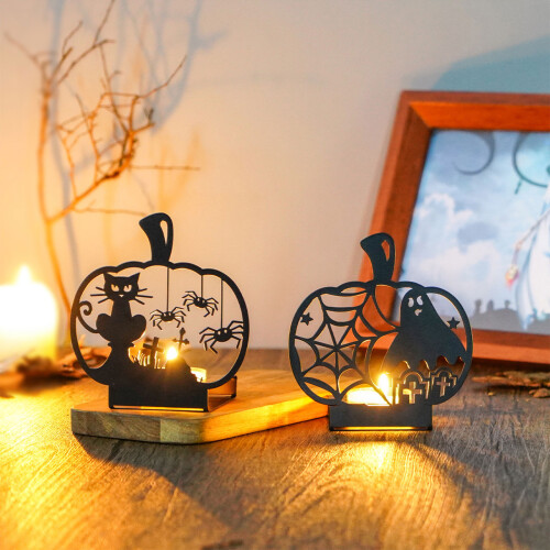 Horror Hollowed Ghostly Bat Cats Iron Candle Holders for-A 2