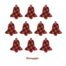 Heart Shaped Plaid Wood Slices With Twine String Christmas Decorative LED Lights Reusable Party Hanging Decor Red And Black Buffalo Check Ornament For