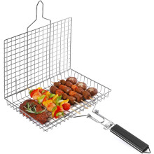 Cesto para grelhar peixe para cozinhar ao ar livre, acessórios para churrasco ao ar livre, suporte de aço inoxidável com grelha travável, bandeja