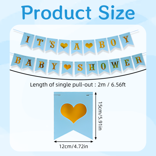 Επαναχρησιμοποιήσιμα διακοσμητικά για baby shower για την άφιξη ενός αγοριού, πανό 1