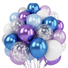 Balloons Set, 12Inch Purple Blue White and Silver Balloons with Snowflake Confetti Balloons for Gril Birthday Party Decoration for Children Winter Bi