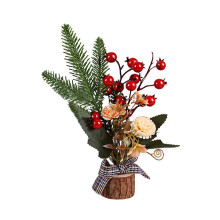 Artificial Christmas Tree For Indoor Decor Mini Tabletop Holiday Pine Cone Decoration With Red Berries And Bells Fast Setup Lightweight Eco Friendly N