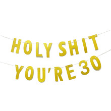 Decorațiune pentru petrecerea de ziua de naștere Happy30th pentru bărbați și femei, ghirlandă reutilizabilă cu sclipici auriu și mesajul