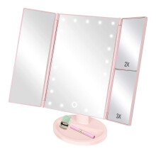 Miroir de maquillage lumineux élégant, design pliable en trois parties haute définition avec grossissement 2x/3x, portable et double alimentation,