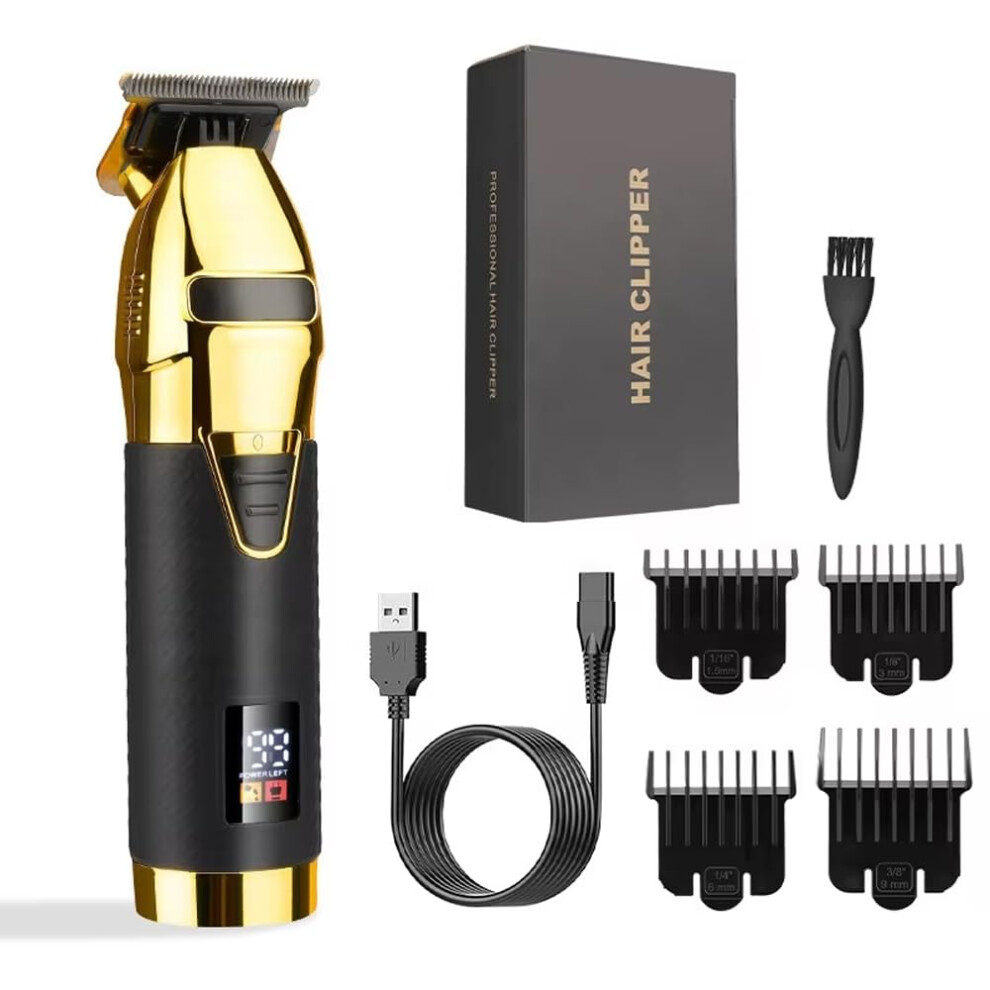 Professional Hair Clipper 5In1 Grooming Kit, Black And Gold, Cordless And Corded, Rechargeable With LED Display