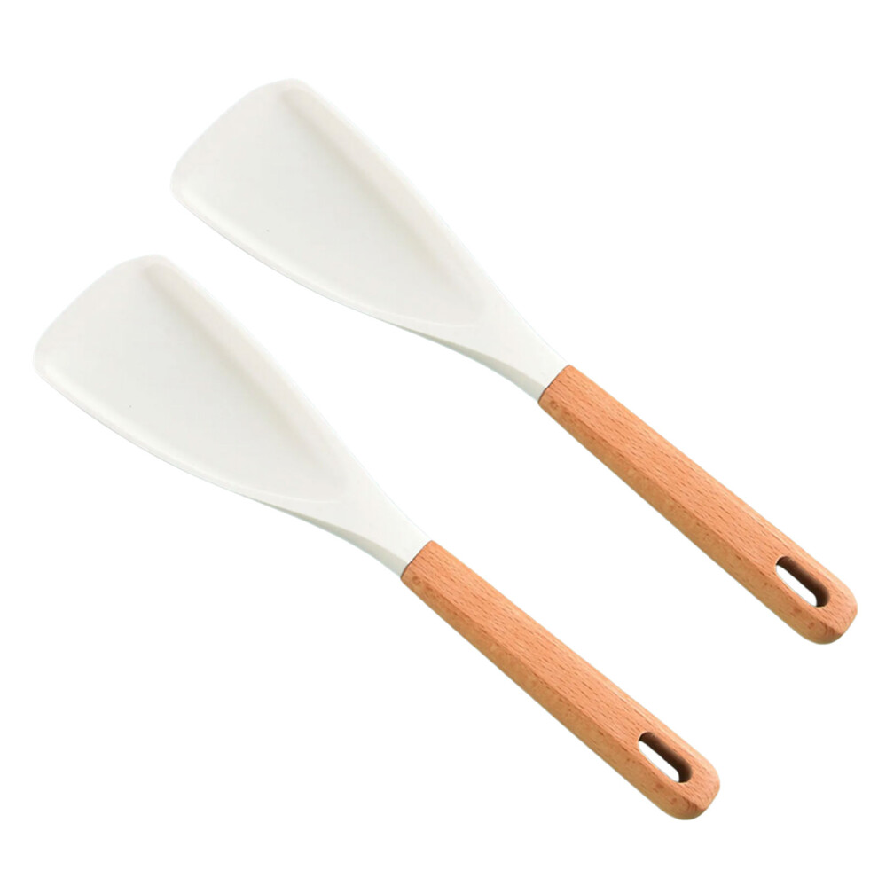 2Pcs Comfortable Wood Grip Silicone Spatulas Antislip-White 7695000368743