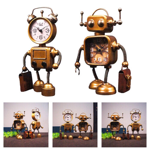 Desk Clock Metal Decorative Clock Retro Table Clock Battery-A 2