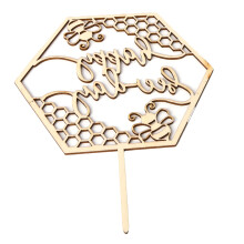 Topo de bolo em favo de mel de madeira, design exclusivo que se adapta a vários tamanhos de bolo, leve e resistente, decoração de abelha para