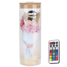 Decoraties met gedroogde bloemen, duurzame decoratie met echte bloemen in een glazen koepel, met houten voet en ledverlichting, voor