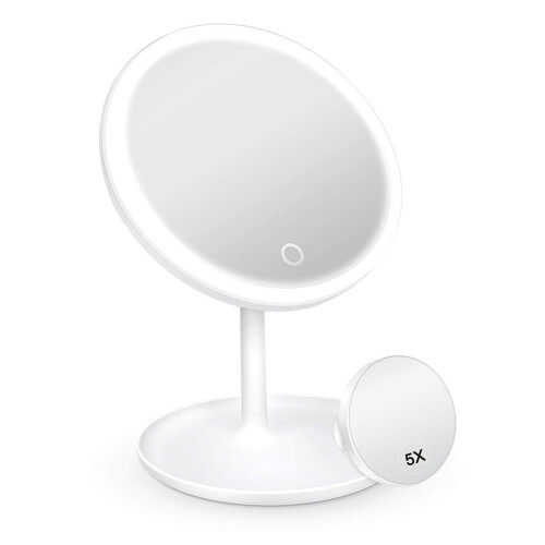 Radiant Reflections, Dimmable Led Lights Makeup Mirror, High Definition Mirror With Touch Screen Dimmable Feature And Storage Tray
