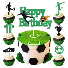 25 pezzi Bunt Glitter Rhythmische Fussball Cupcake Toppers, Sport Thematische Kuchen Toppers, Cupcake Toppers, für Fussball Geburtstag Deko,
