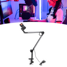 RGB Microphone Arm Stand with 22 Color Modes, Adjustable Metal Desktop Holder for Gaming & Podcasting