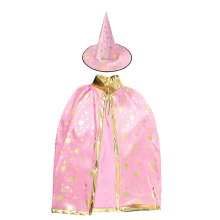 Häxkappa med hatt, justerbar kappa tillverkad av hudvänligt material och stjärnmönstertryckt design, cosplay barndräkt med trollkarlsfest