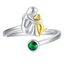 Animal Inspire Adjustable Rings Girl and Dog Heart-Green