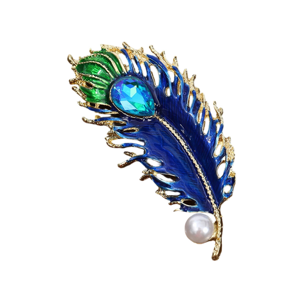 Retro Brooch Peacocks Feather Pin Adorned With Sparkling-3