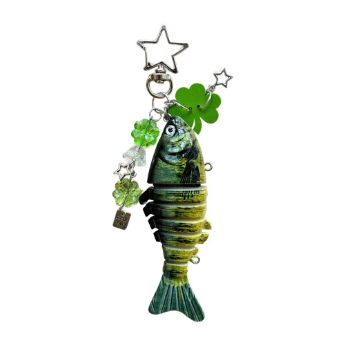 Detailed Carved Fish Keychain Stylish Functional-Green