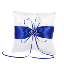 Brautringkissen aus elfenbeinfarbenem Satin mit elegantem Doppelherz-Design und Strassverzierungen – wiederverwendbares, handgefertigtes Accessoire