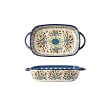 Lasagna Baking Tray With Handle Ceramic Retro Bakeware, Oven Safe, Large Capacity, Salad Dish, Pumpkin Tableware