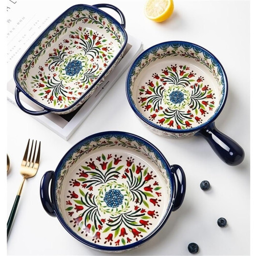 Lasagna Baking Tray With Handle Ceramic Retro Bakeware, Oven Safe, Large Capacity, Salad Dish, Pumpkin Tableware 2
