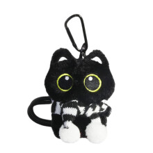 Porte-clés en peluche chat noir-Cicatrice noire et blanche