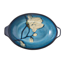 5.5 cm Deep Nordic Ceramic DoubleEar Baking Tray Large Oval For Pumpkin Home Use