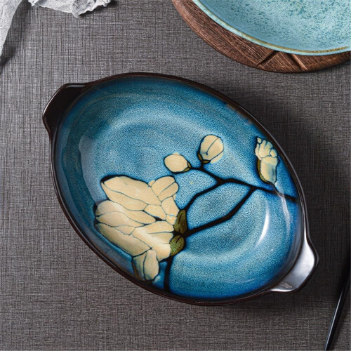 5.5 cm Deep Nordic Ceramic DoubleEar Baking Tray Large Oval For Pumpkin Home Use 2