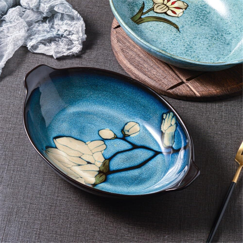 5.5 cm Deep Nordic Ceramic DoubleEar Baking Tray Large Oval For Pumpkin Home Use 1
