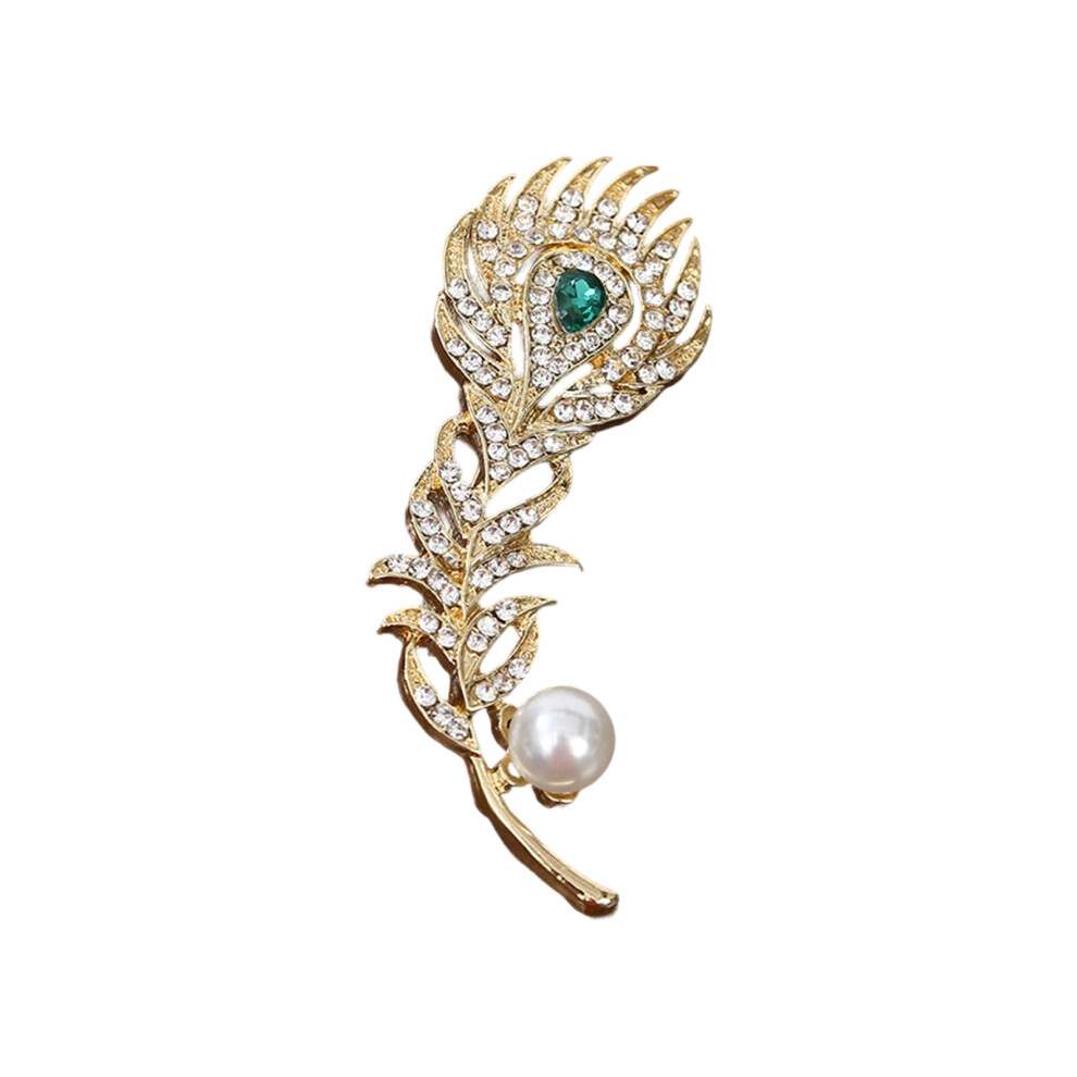 Peacocks Feather Pin With Glittering Stones Stylish-1
