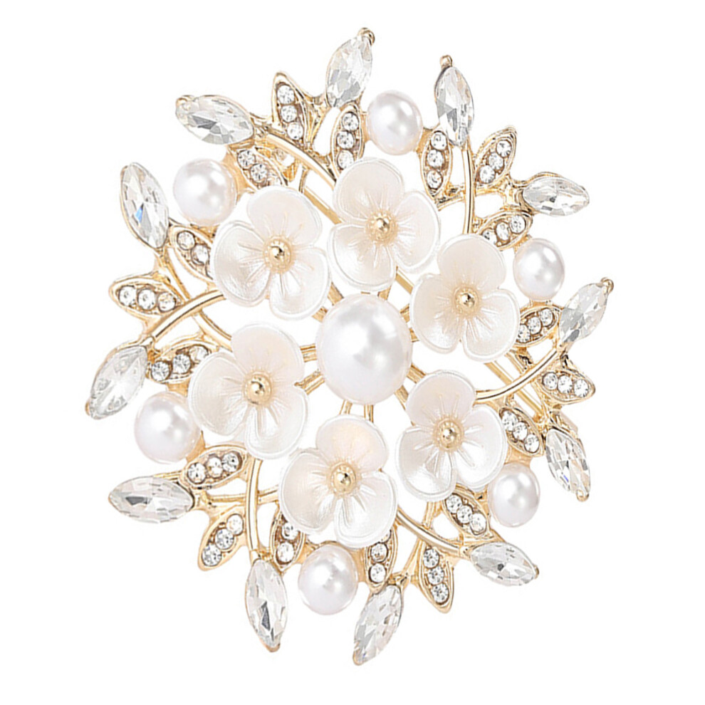 Gold Delicate Flower Brooch With Faux Pearls Accent Suitable