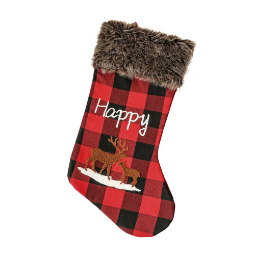 Weihnachtsstrümpfe, 45,7 cm, kariert, mit Plüschbündchen,-Elch