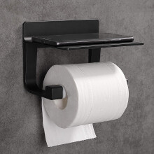 Toilettenpapierhalter mit Ablage, modernes und stilvolles Design, selbstklebender Toilettenpapierhalter für das Badezimmer (Aluminium Silber)