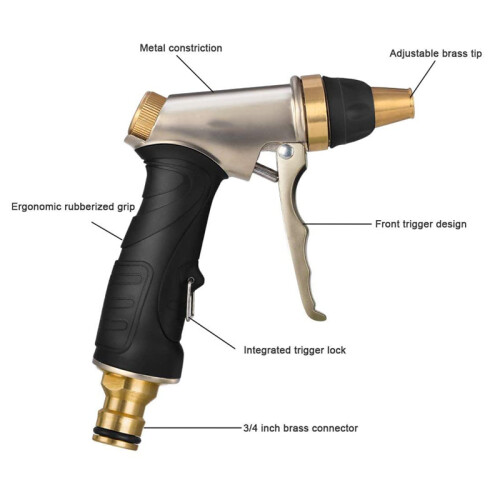 Haveslangedyse med holdbare messingkomponenter, ergonomisk komforthåndtag, velegnet til bilvask og havevanding 2