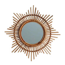 Decorative Mirror with Star-Shaped Frame, Wall Mount Rattan Mirror for Home Decor, Natural Brown Hand Woven Hanging Mirror Ideal for Coastal Decor, Ac