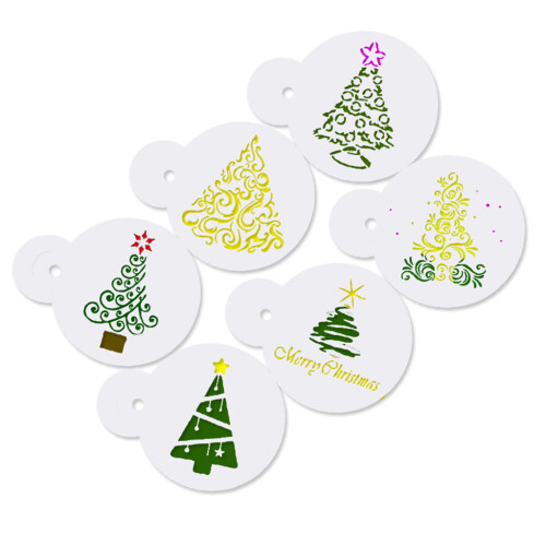 6 Pcs Xmas Tree Stencils Embossing Template Painting 1