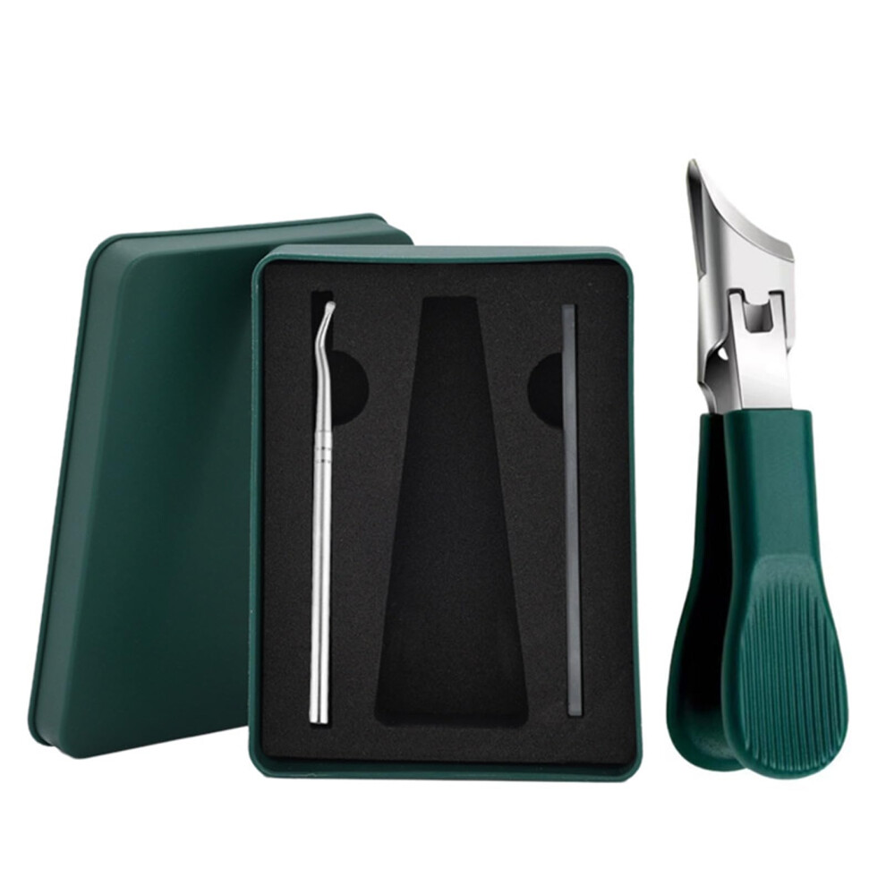 Angled Nails Clippers Set 3Piece Wide Jaw For Thick Toenails Antisplash Ergonomic Nonslip Grip Long Handle