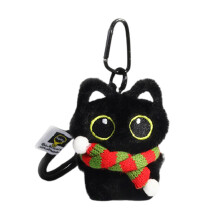 Porte-clés léger en peluche de chat noir,-Écharpe rouge et verte
