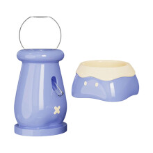 Ceramic Hamster Food Bowl With Water Dispenser Set Antislip Small Animal Feeding Dish Blue