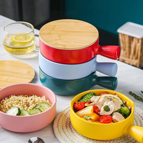 Kitchen Baking Dish Ceramic Bakeware 550ml With Handle Stackable Noodle Bowls Microwave Safe Color E 2