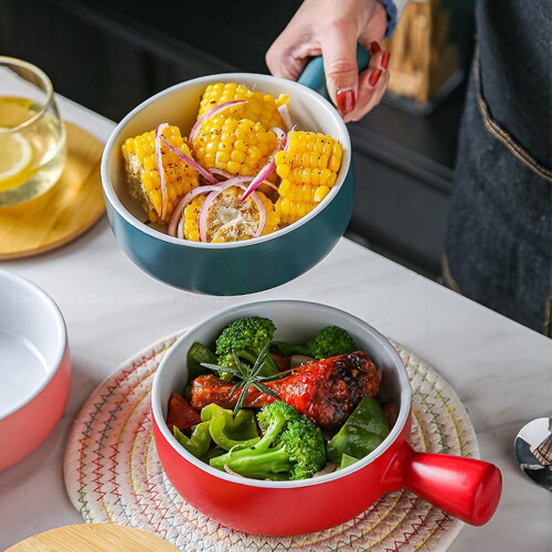 Kitchen Baking Dish Ceramic Bakeware 550ml With Handle Stackable Noodle Bowls Microwave Safe Color E 1