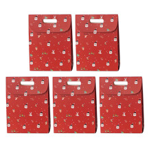 5Pcs Christmas Paper Gift Boxes with Handle Flip-Red middle