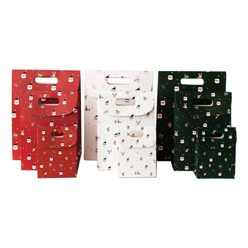 5Pcs Christmas Paper Gift Boxes with Handle Flip-Red middle 1