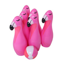 Inflatable Bowling Set Giant Flamingo Theme, Outdoor And Indoor Party Game, Develops Coordination And Motor Skills