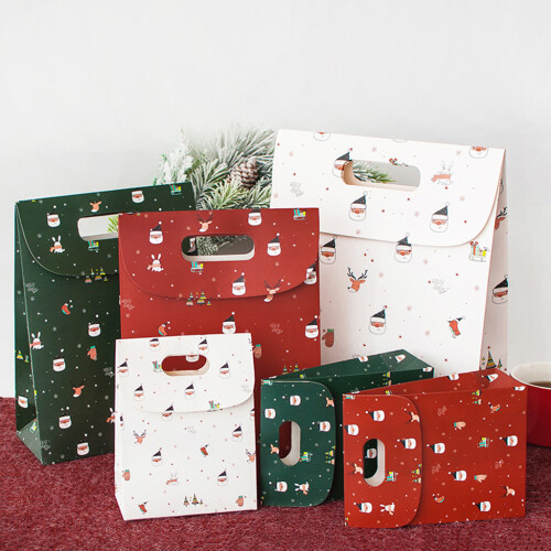 5Pcs Christmas Paper Gift Boxes with Handle Flip-Red middle 2
