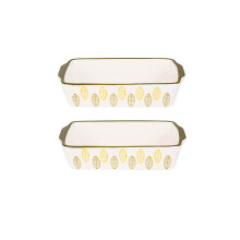 Ceramic Oven Baking Dishes Rectangle Porcelain Bakeware Set Of 2 Floral Design Size D Color A