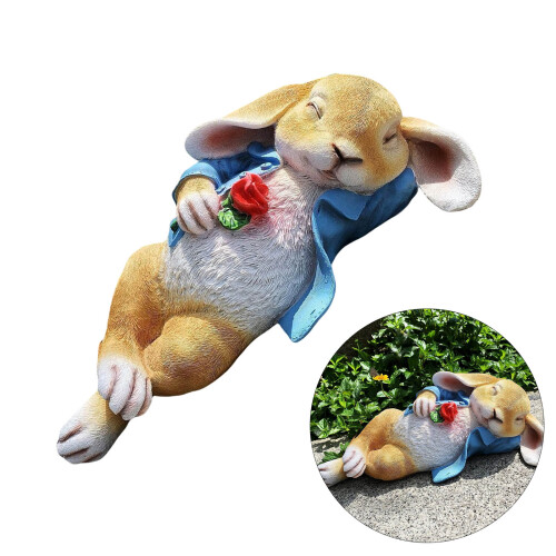 Sleep Rabbit Statue Cute Miniature Bunnies Holding Rose Figurine 1