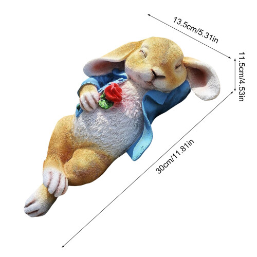 Sleep Rabbit Statue Cute Miniature Bunnies Holding Rose Figurine 2