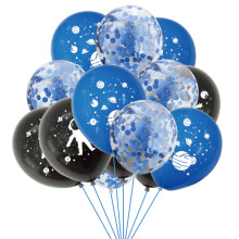 Space Party Balloons, 12 Inch Outer Space Themed Party Balloons Set, Blue Black Confetti Helium Latex Balloon for Boys Men Boss Graduation Retirement