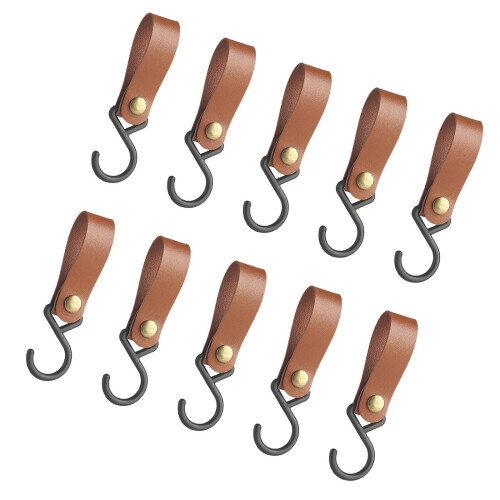 10pcs S Shaped Hooks with PU Leather Strap for-Earthy yellow