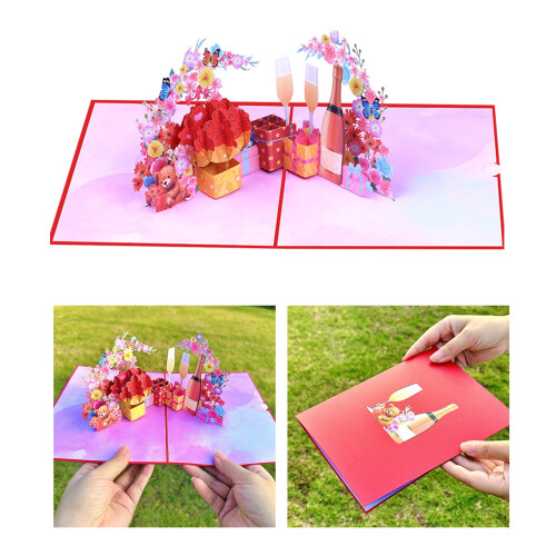 Wine Glass Flower 3D Card Greeting Card with Envelope Foldable 1