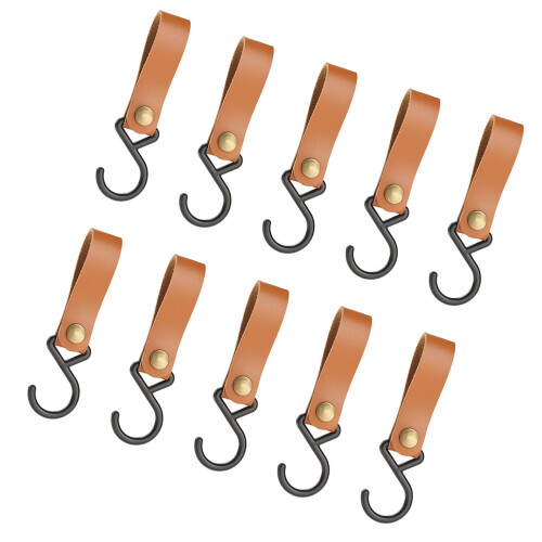 10pcs PU Leather Strap S Hooks Efficient Stroller-caramel color